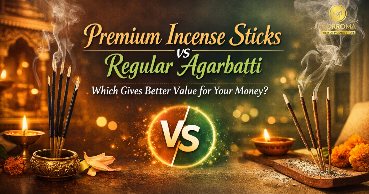 Premium incense sticks vs regular agarbatti comparison showing burn time, fragrance, and smoke difference