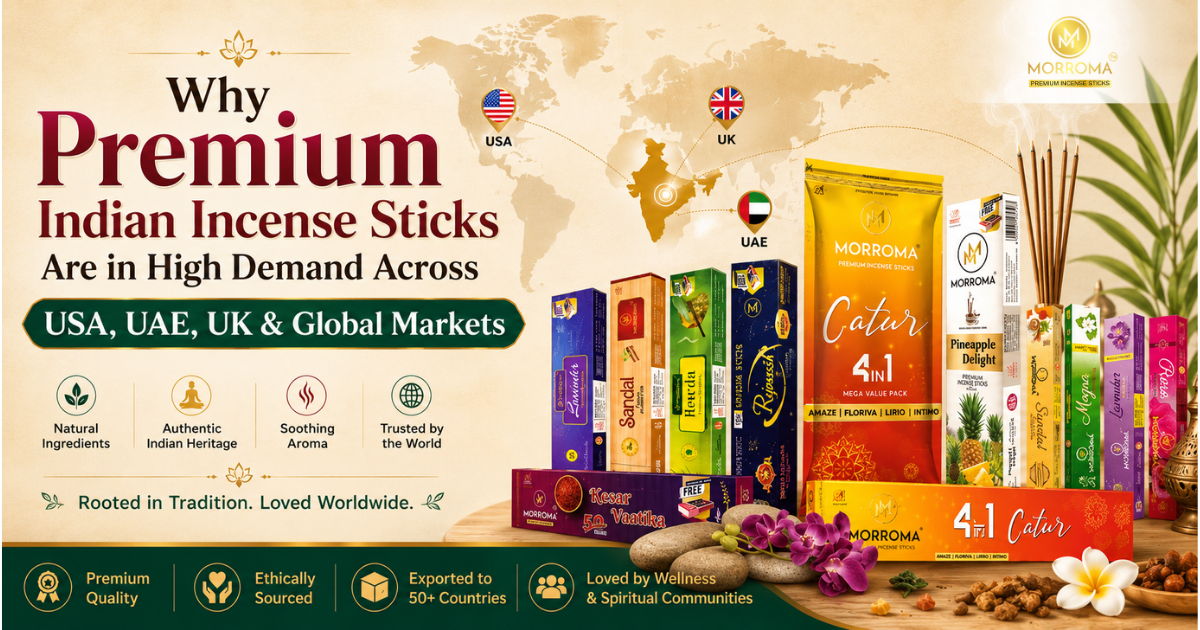 Premium Indian incense sticks exporter supplying bulk agarbatti to USA, UAE, UK and global wholesale markets